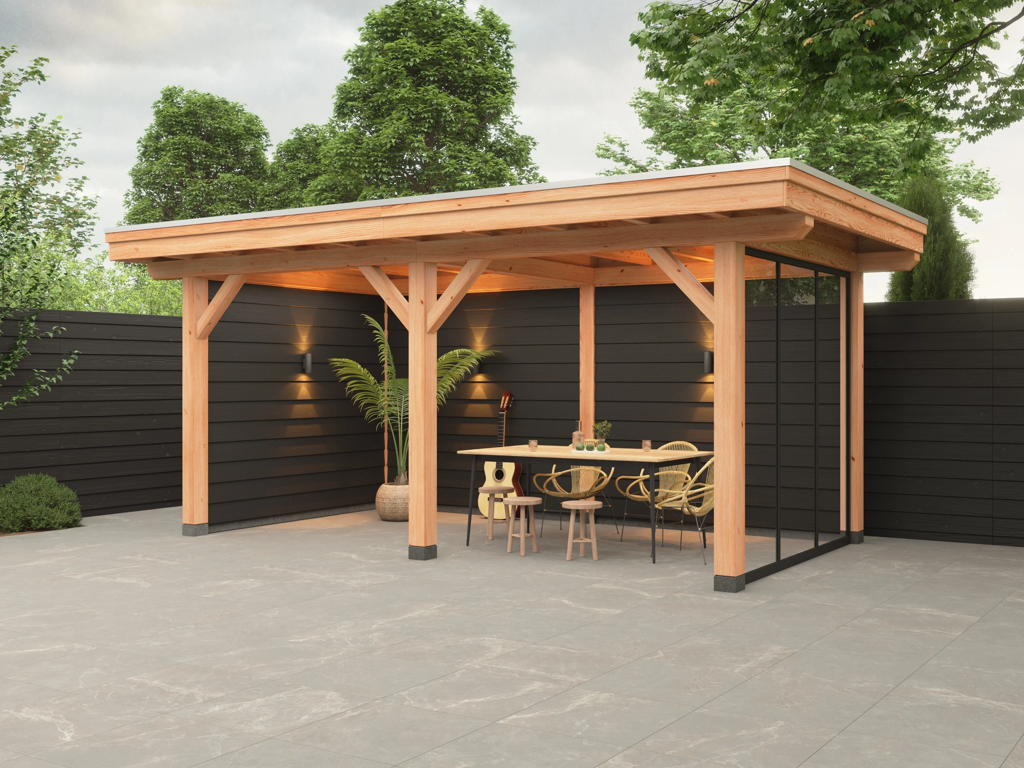 Douglas overkapping, 600 x 300, met achterwand en zijwand, Westwood Vrijbuiter - Afbeelding 5